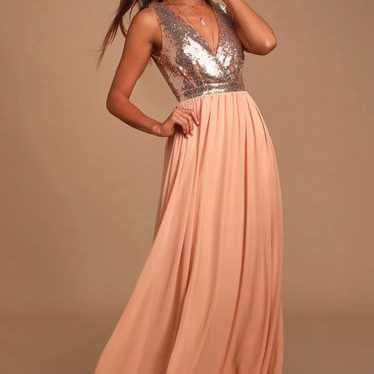Lulus - Elegant Encounter Rose Gold Maxi Dress