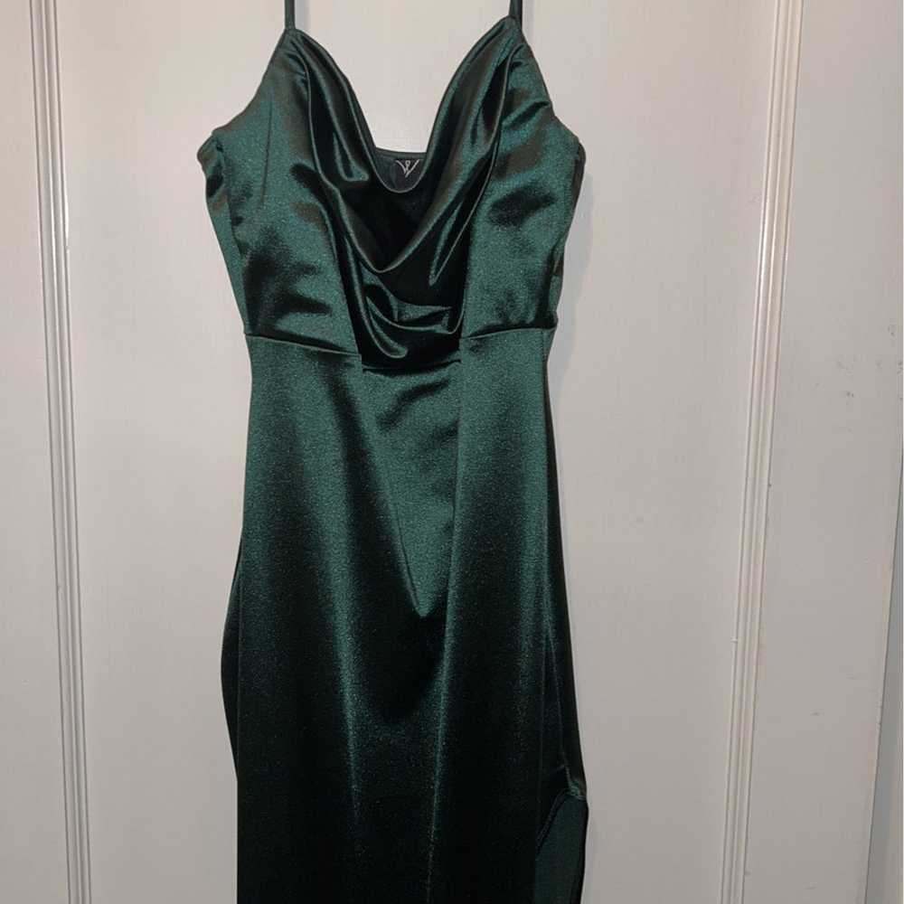 Satin green bodycon formal dress, was worn once a… - image 3