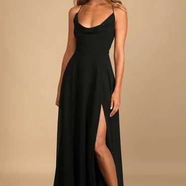 Romantically Speaking Black Cowl Lace-Up Maxi Dre… - image 1