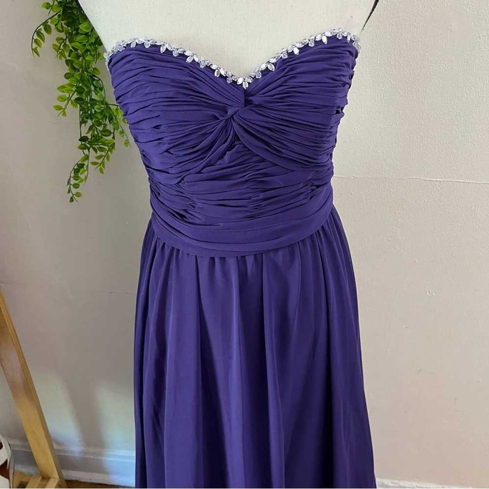 Mori Lee Purple Strapless Cocktail Maxi Prom Dress - image 11