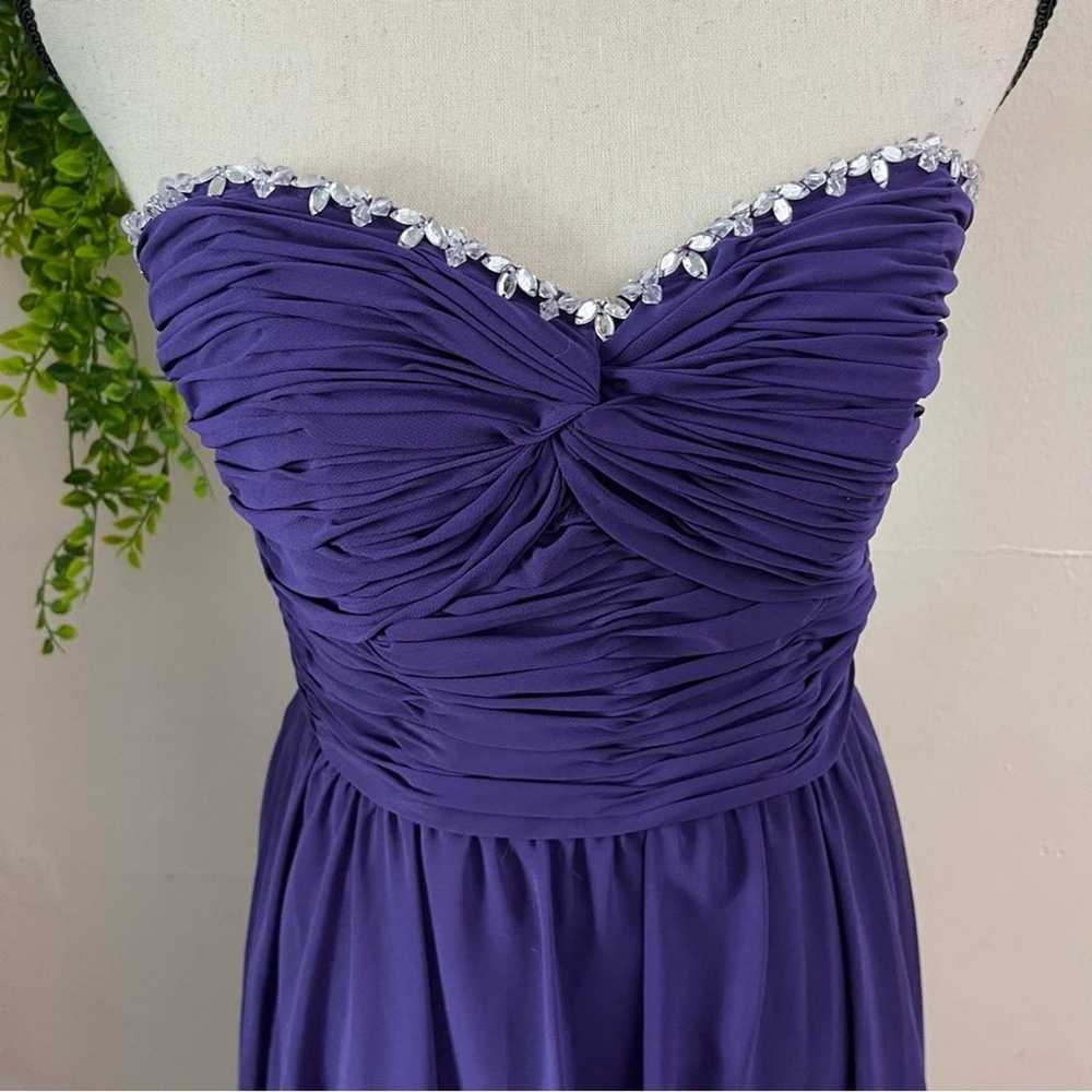 Mori Lee Purple Strapless Cocktail Maxi Prom Dress - image 2