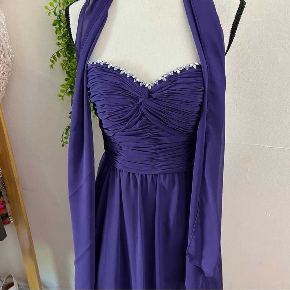 Mori Lee Purple Strapless Cocktail Maxi Prom Dress - image 9