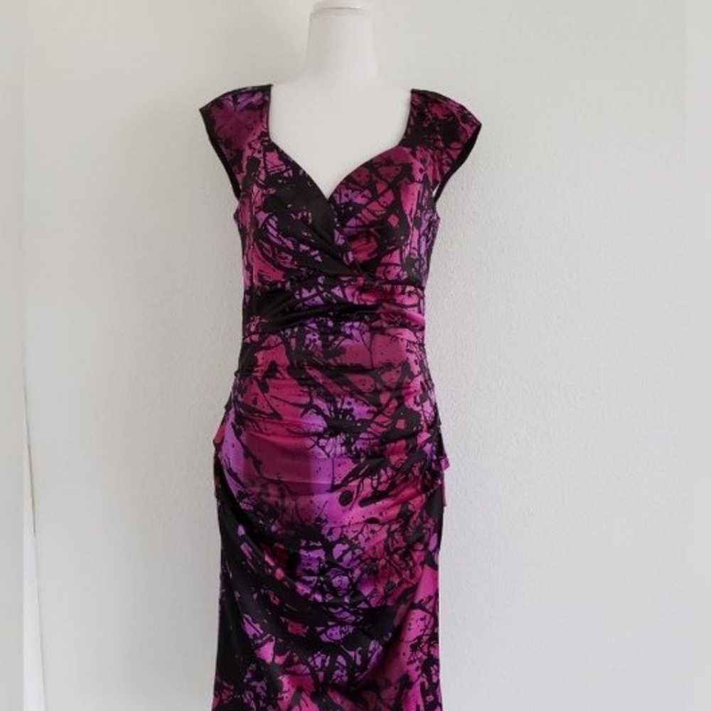 NEW! Sangria purple black sheath ruched dress sz 6 - image 1