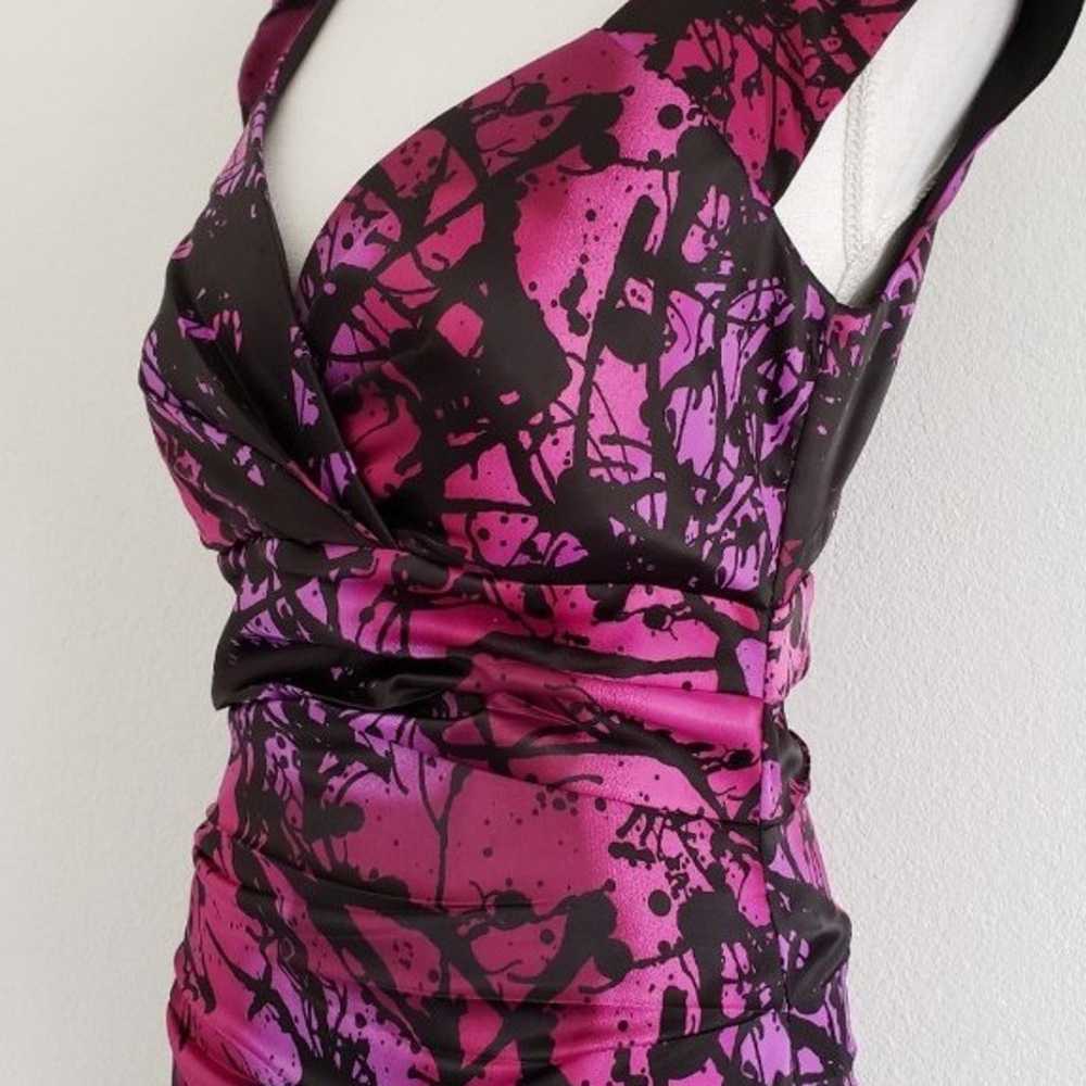 NEW! Sangria purple black sheath ruched dress sz 6 - image 2