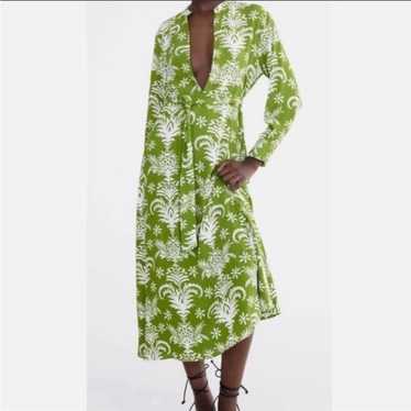 ZARA Midi Dress Tropical Print Lilou Green white s
