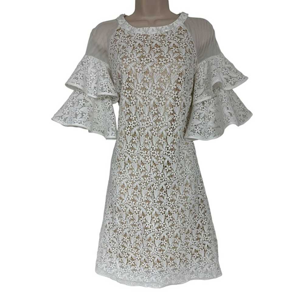 Size Small WHITE LACE EMBELLISHED SHIFT DRESS Wed… - image 1