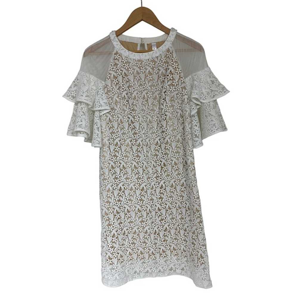 Size Small WHITE LACE EMBELLISHED SHIFT DRESS Wed… - image 4