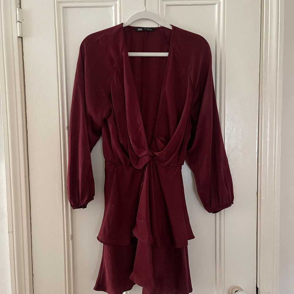 ZARA Burgundy Tiered Ruffle Dress - image 2