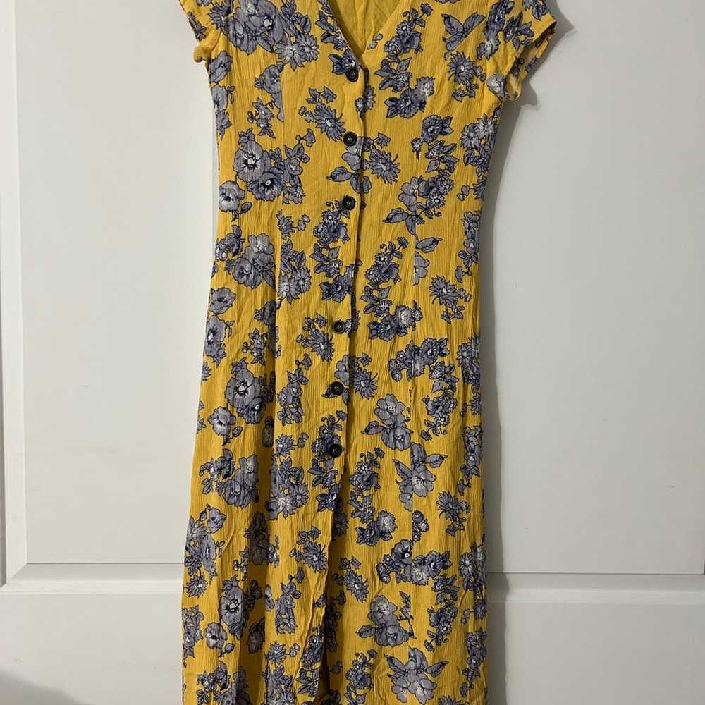 Lucinda Yellow Floral Print Button Front Midi Dre… - image 1