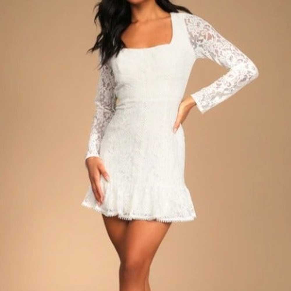 Amazing Love White Lace Backless Long Sleeve Mini… - image 1