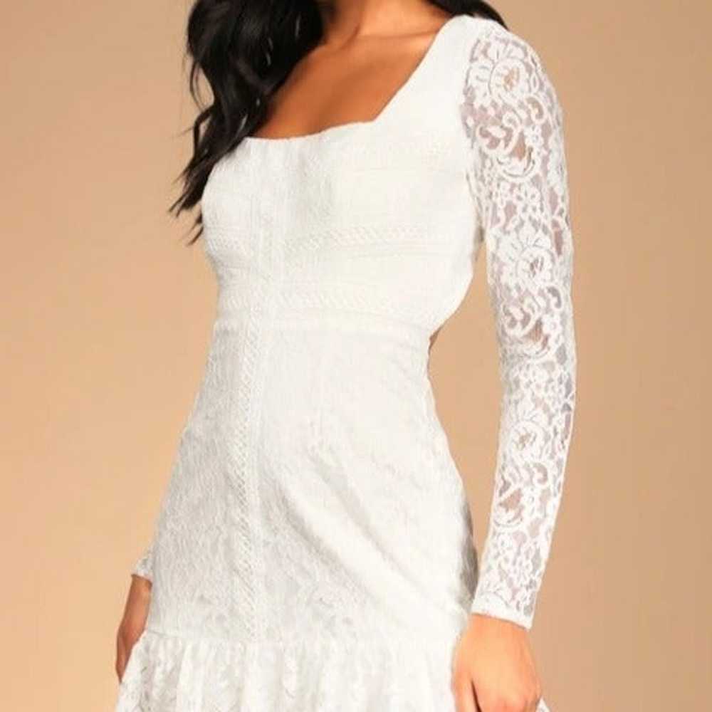 Amazing Love White Lace Backless Long Sleeve Mini… - image 2