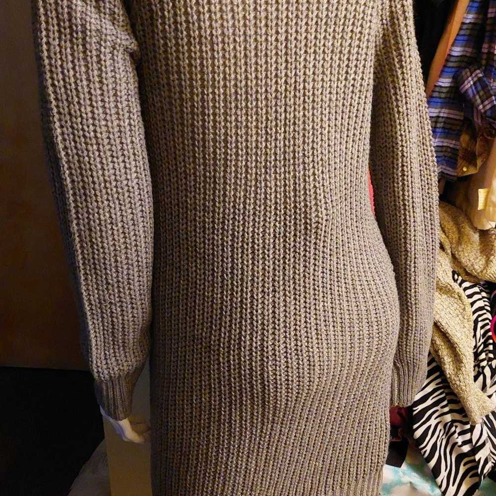 Gray Choker Acrylic Sweater Dress Long Sleeve Kni… - image 4