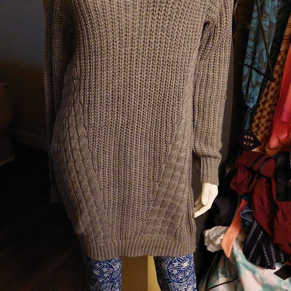Gray Choker Acrylic Sweater Dress Long Sleeve Kni… - image 5