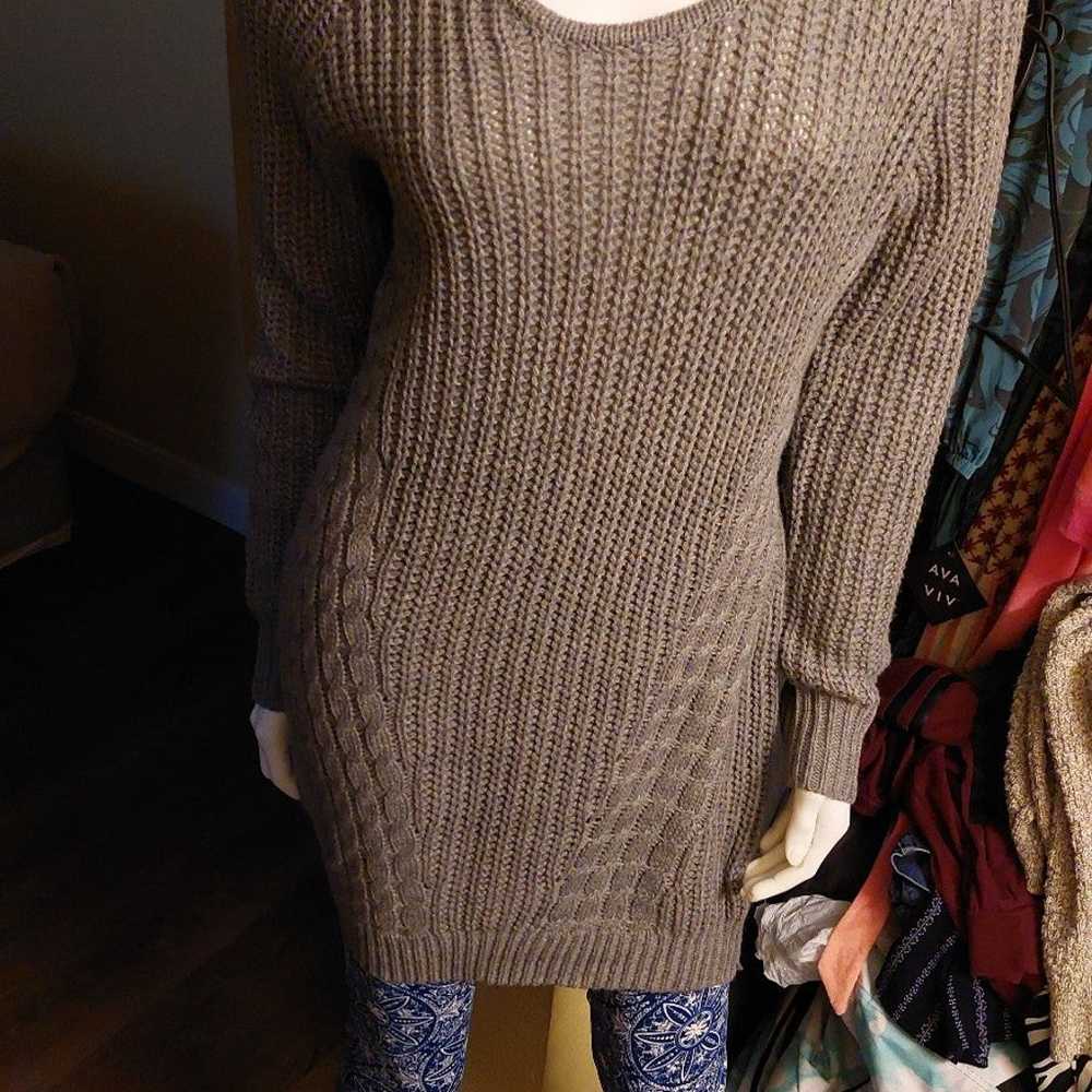 Gray Choker Acrylic Sweater Dress Long Sleeve Kni… - image 9
