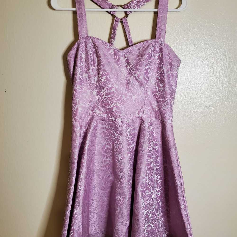 Pink Brocade Flare Dress SZ M - image 1