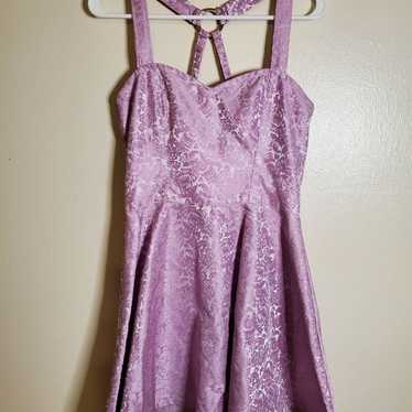 Pink Brocade Flare Dress SZ M - image 1