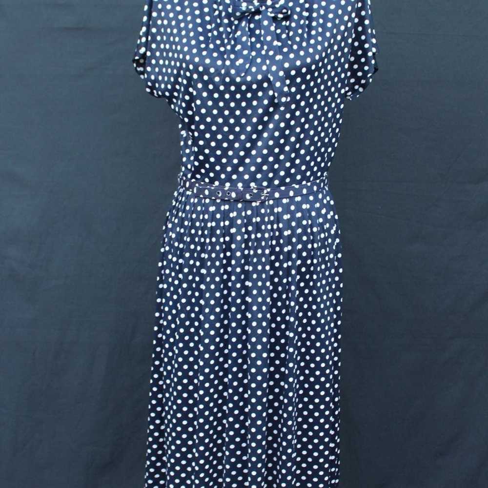 60s Classic Navy & White Polka Dot Dress - image 1