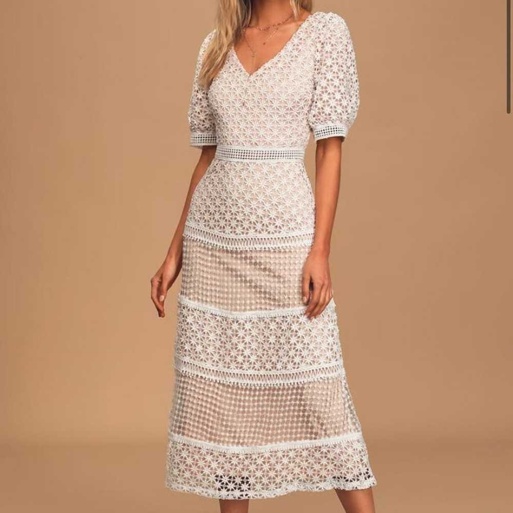 Dance With Joy White Lace Puff Sleeve Midi Dress - image 1