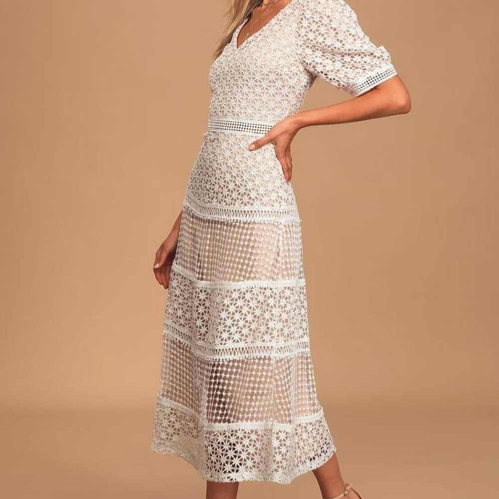 Dance With Joy White Lace Puff Sleeve Midi Dress - image 2