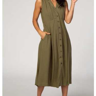 Easel Collared Neck Button Front Linen Midi Dress