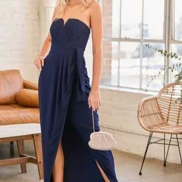 Easy Elegance Navy Blue Pleated Strapless Maxi Dr… - image 1