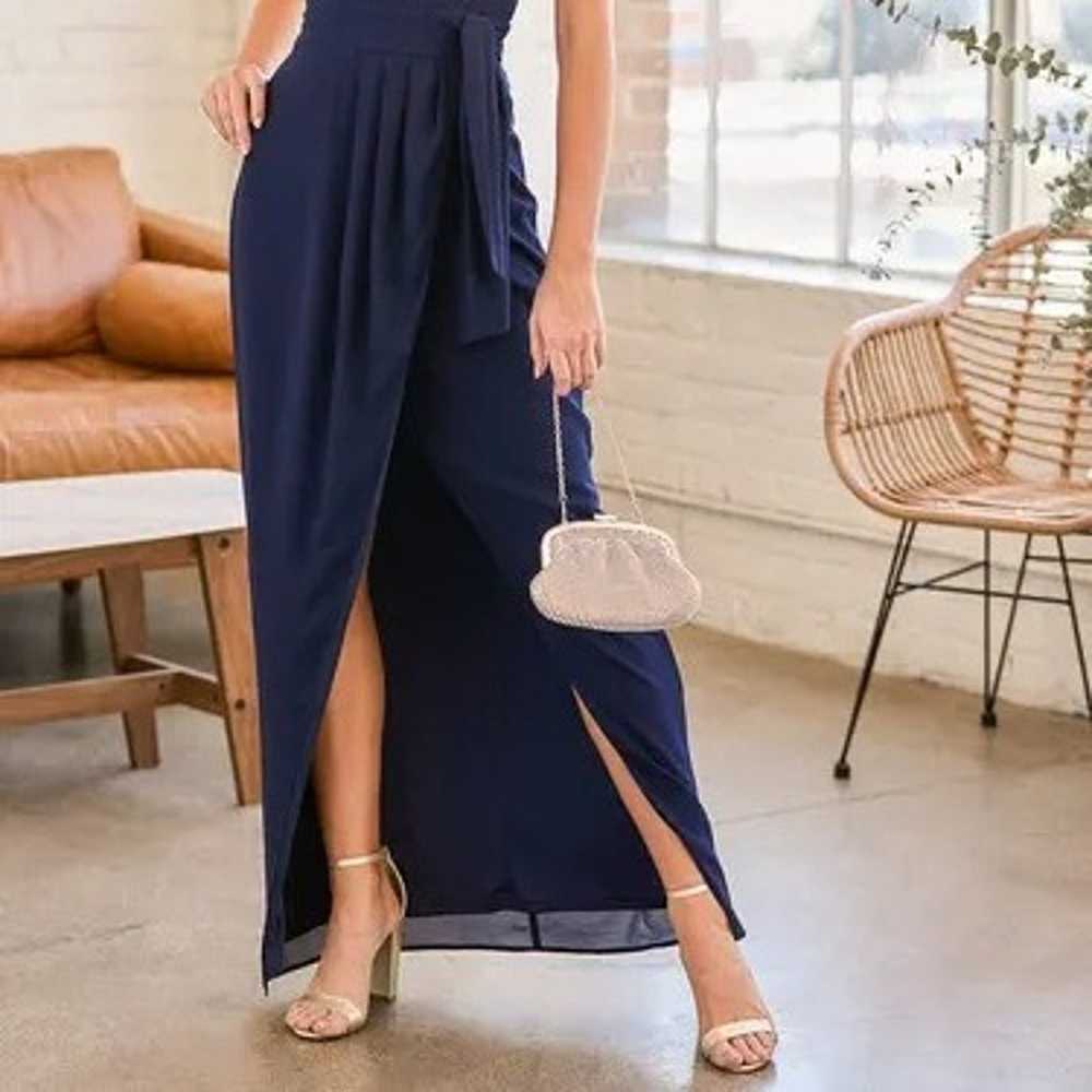Easy Elegance Navy Blue Pleated Strapless Maxi Dr… - image 2