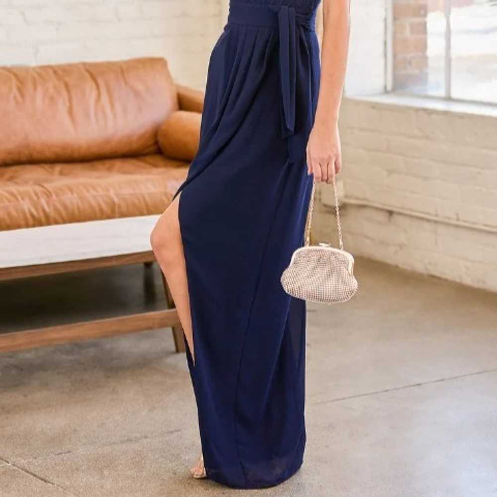 Easy Elegance Navy Blue Pleated Strapless Maxi Dr… - image 3
