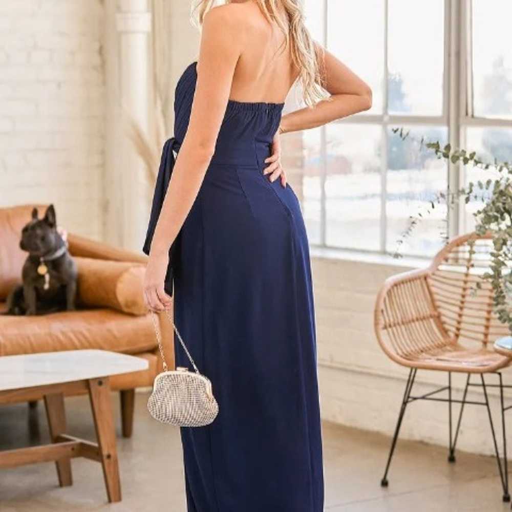 Easy Elegance Navy Blue Pleated Strapless Maxi Dr… - image 4