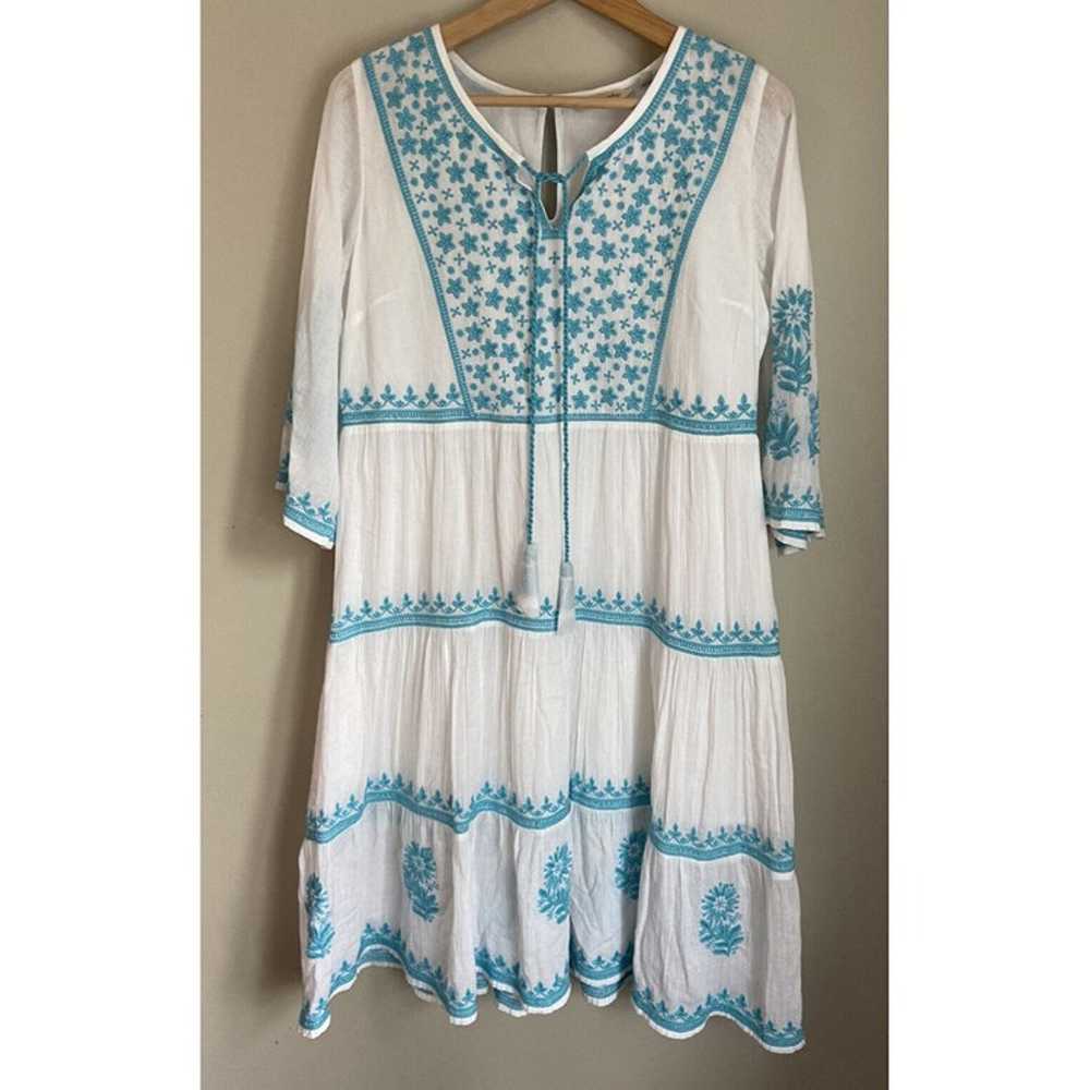 NWOT Soft Surroundings Dress White Blue Embroider… - image 1