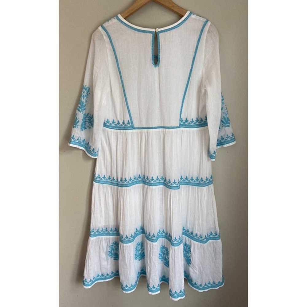 NWOT Soft Surroundings Dress White Blue Embroider… - image 3