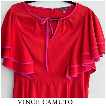 VINCE CAMUTO Red Magenta Trim Ruffled Sleeves Ple… - image 1