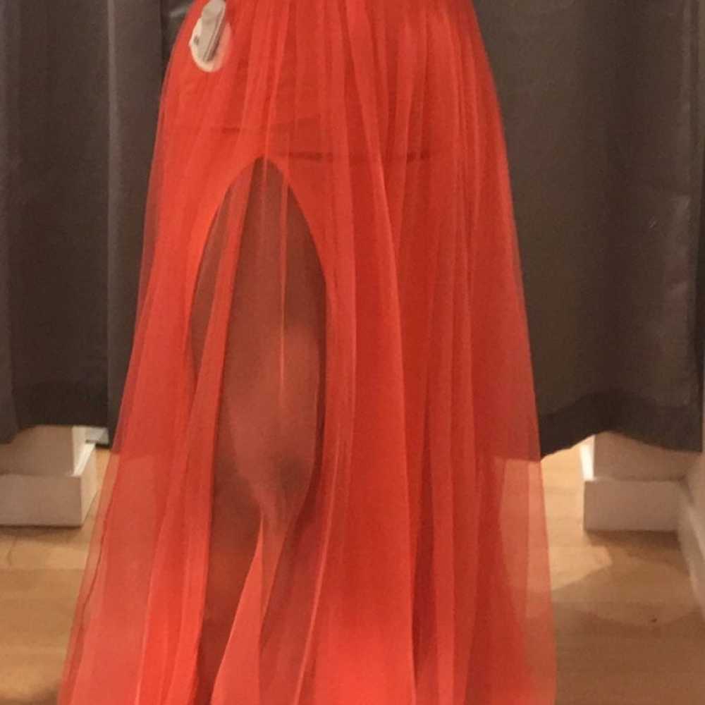 coral high-slit gown - image 3