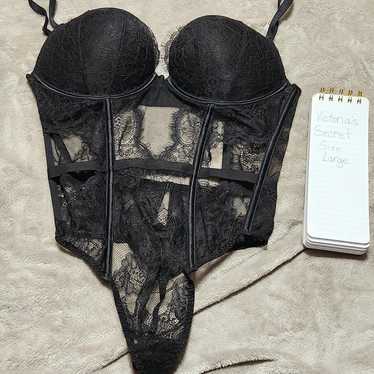 Victoria's Secret 34C BOMBSHELL BRA SET+garter TEDDY+CORSET BLACK