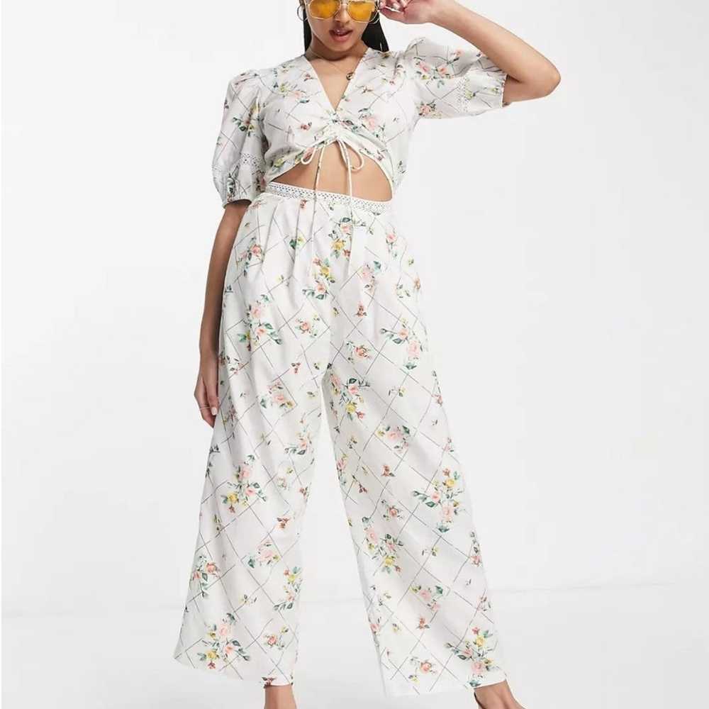 White floral cut out jumpsuit - image 1