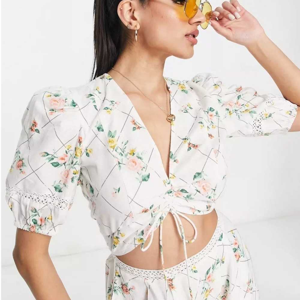 White floral cut out jumpsuit - image 3