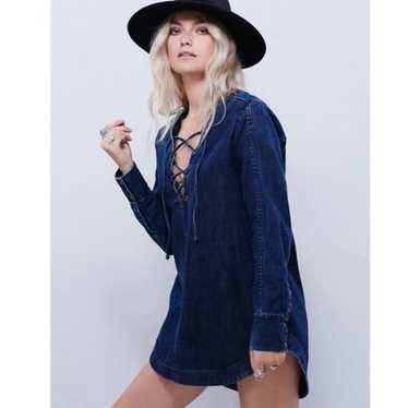 Free People Neapolitan Dreams Dark Indigo Lace Up… - image 1