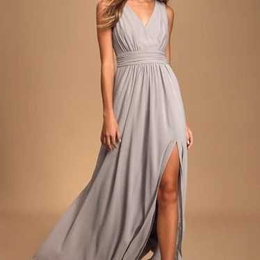 Thoughts of Hue Light Grey Surplice Maxi Dress