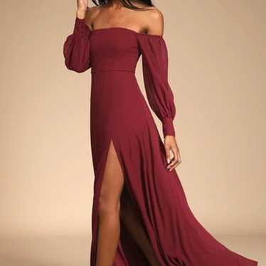 Feel the Romance Burgundy Off-the-Shoulder Maxi Dr