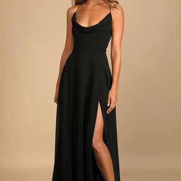 Romantically Speaking Black Cowl Lace-Up Maxi Dres
