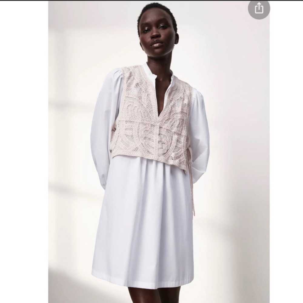 Zara | Zara Combination Knit White Dress Size L B… - image 2