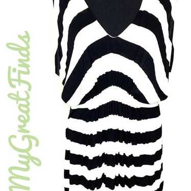 Bebe sleeveless black/white striped cinch waist f… - image 1