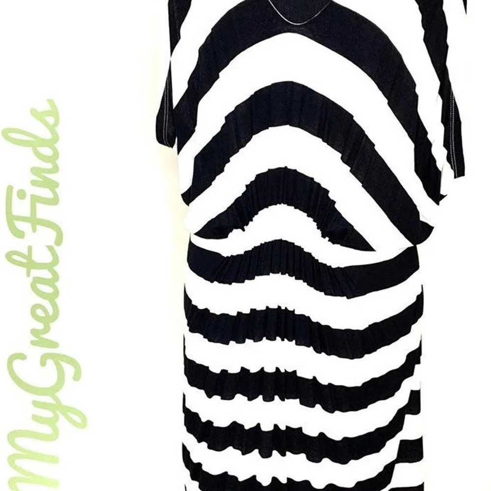 Bebe sleeveless black/white striped cinch waist f… - image 2