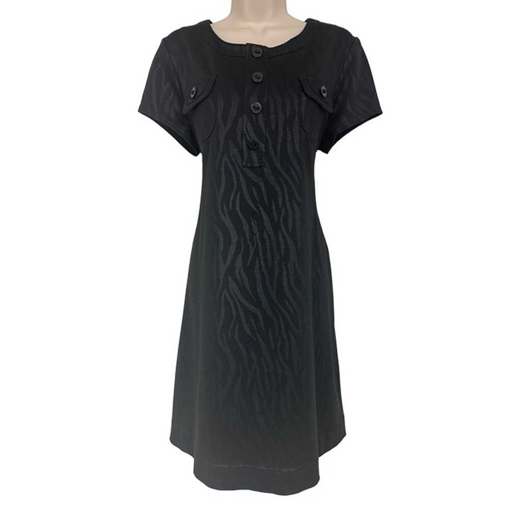 Size 12 BLACK ZEBRA DESIGN KNIT SHIRT DRESS Class… - image 1