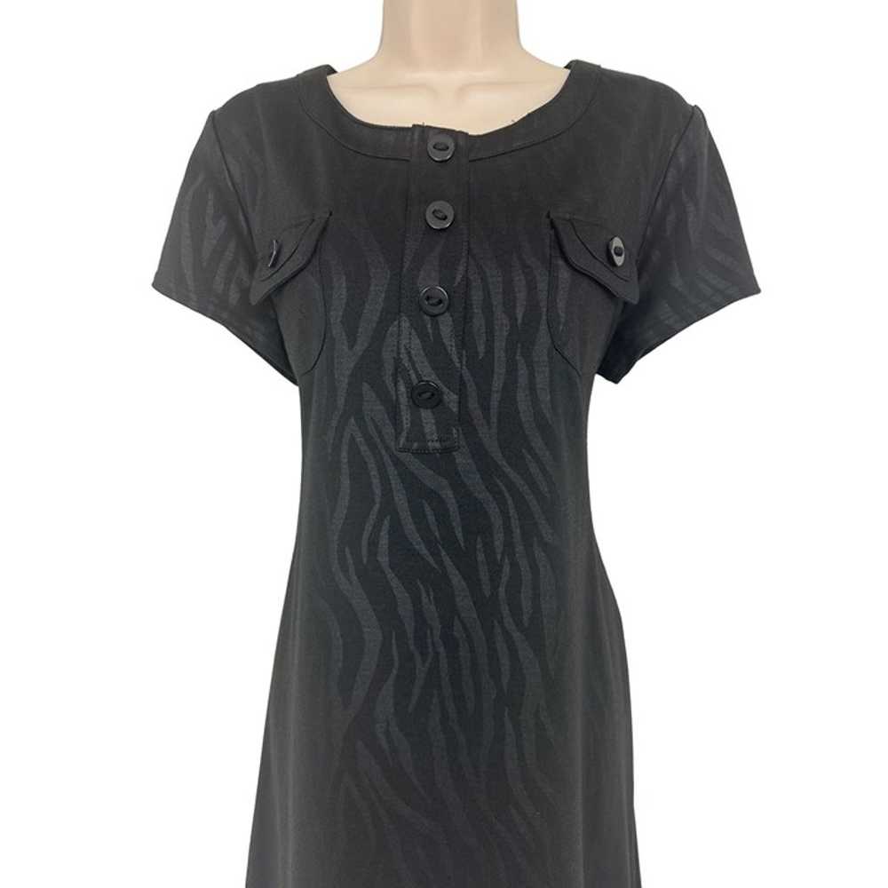 Size 12 BLACK ZEBRA DESIGN KNIT SHIRT DRESS Class… - image 2