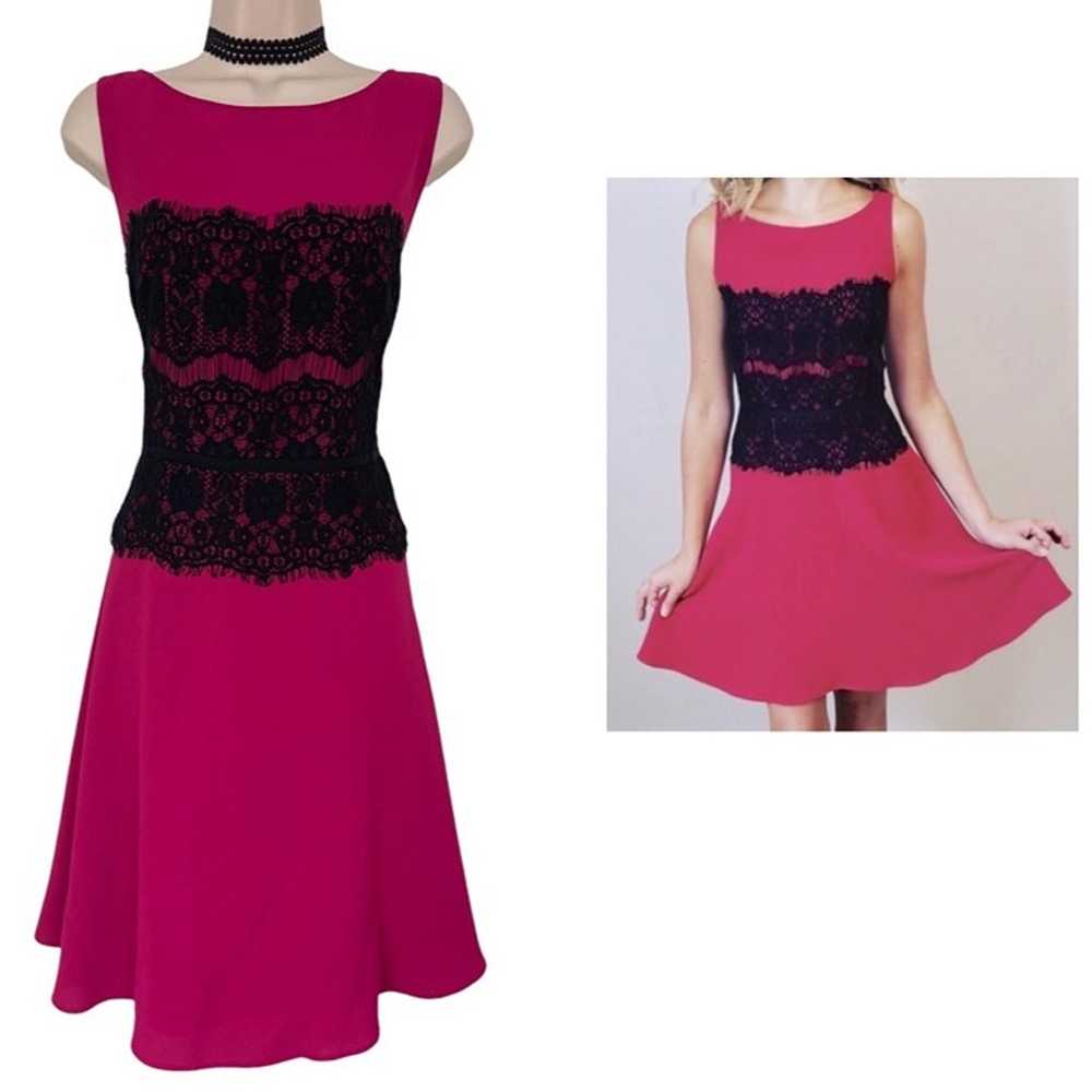 Size 12 ANN TAYLOR LOFT FUCHSIA/BLACK LACE FIT & … - image 1