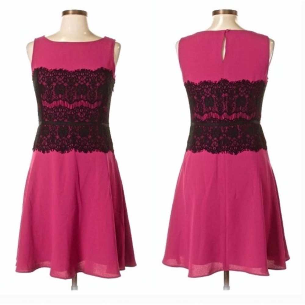 Size 12 ANN TAYLOR LOFT FUCHSIA/BLACK LACE FIT & … - image 7