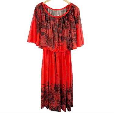 Laura Gene Red Black Sheer Dress Flowy Disco Size… - image 1