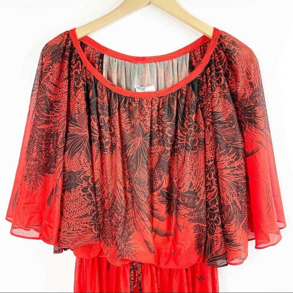 Laura Gene Red Black Sheer Dress Flowy Disco Size… - image 2