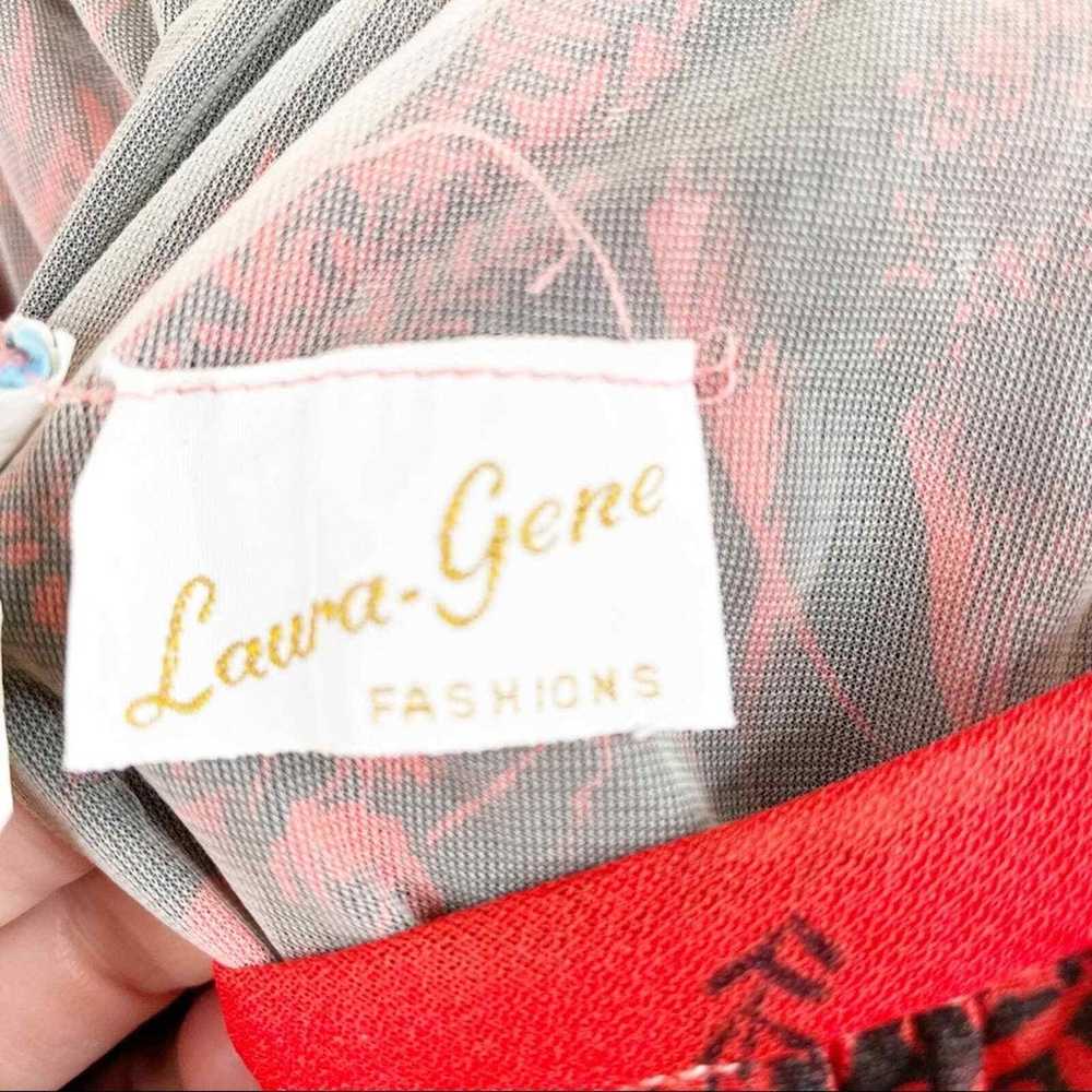 Laura Gene Red Black Sheer Dress Flowy Disco Size… - image 3