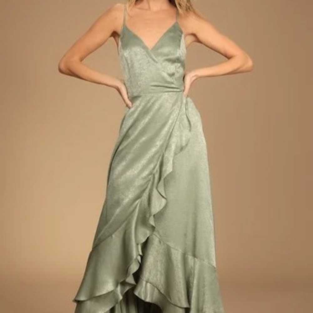 In Love Forever Sage Green Satin Lace-Up High-Low… - image 1